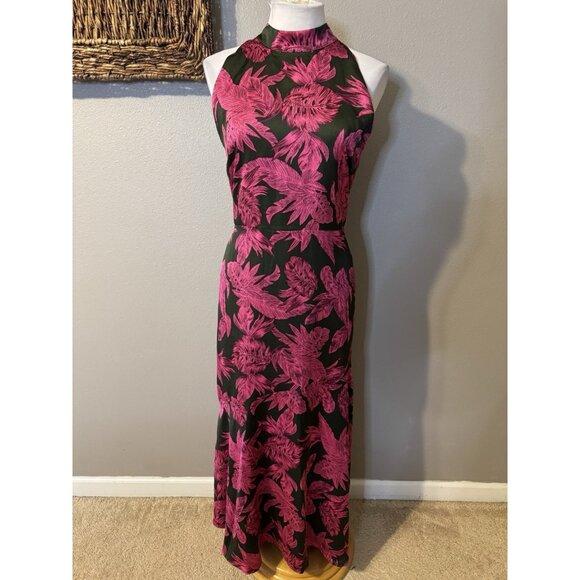 Sam Edleman Midi Dress 12 Pink Brown Floral Sleeveless Mock Tie Neck $160 - Picture 6 of 15